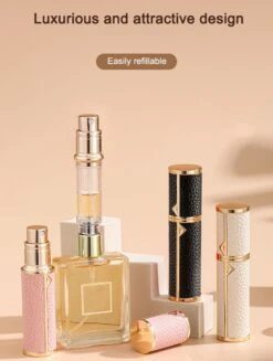Hervulbare Parfumverstuiver-5ml-Mini Parfumverstuiver-Kleine Spuitfles Voor Parfum-Lege Parfumflesje Voor Op Reis Glasspray Draagbaar Parfumpakket Met Lederen Hoes - Mandarijn Groen -Damesparfum Winkel 906x1200 1